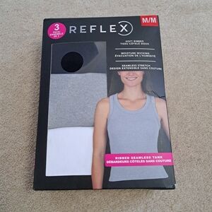 Reflex Set Of 3 Tanks Racer Back Ribbed Seamless Black Grey White Size Medium